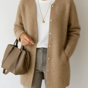 Gilet Femme Long Coupe Décontractée – Maille Fine et Poches Plaquées